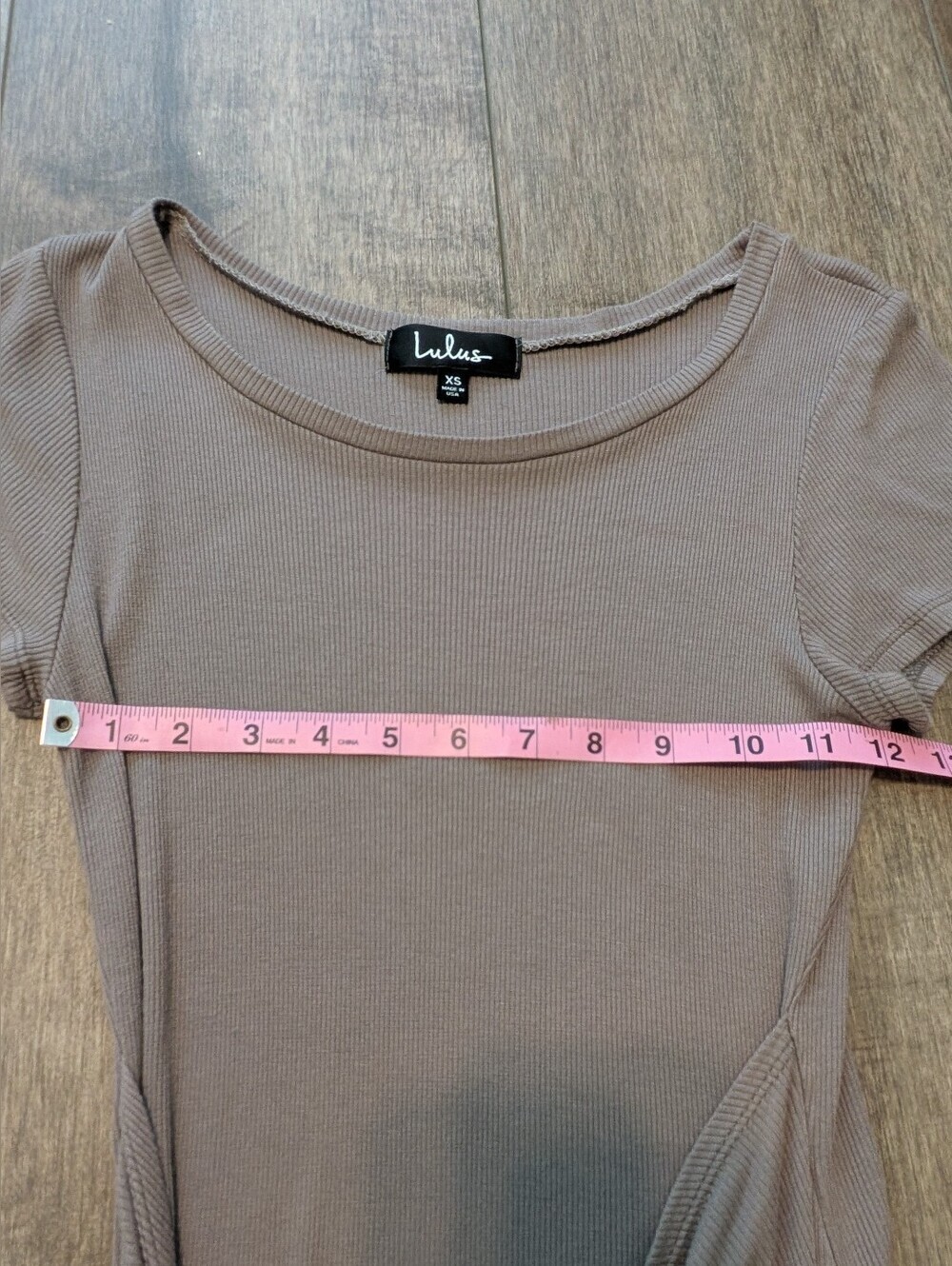 Lulu's Ribbed Short Sleeve Mini Dress - Taupe - Picture 6 of 7
